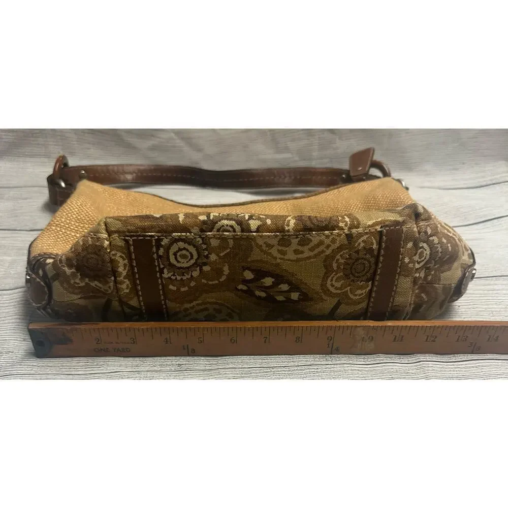 Fossil Paisley Bottom Shoulder Bag Leather & Wood Trim Hobo Purse - Picture 6 of 15